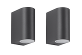 2 x Outdoor Wall Lights – Mains Powered, Black Aluminum Up & Down Sconces